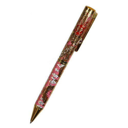 Kugelschreiber Cloisonne Emaille Drachen rosa gold 5397b - zum Schließen ins Bild klicken